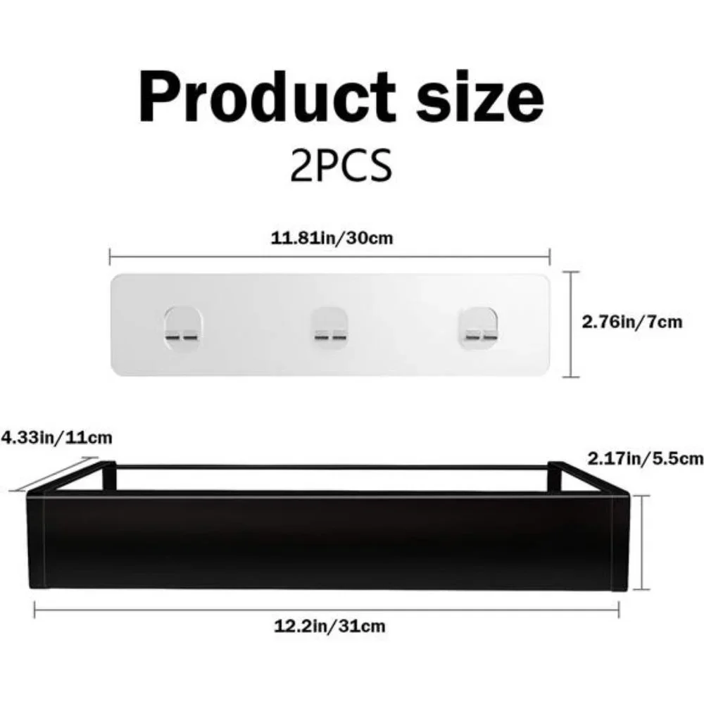 Shower Caddy, Self Adhesive Shower Shelves With Hooks - 2 Pack Black